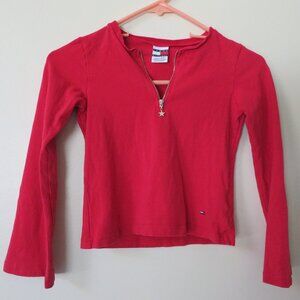 Tommy Hilfiger Red Flare Sleeve Top Y2k Vintage Girls size Small